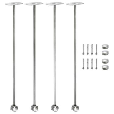 Imagem de uxcell 4 peças de suporte de teto, suporte de tubo de guarda-roupa, 2,5 cm de diâmetro, cortina de chuveiro, guarda-roupa, haste, alavanca, suporte, soquete de flange, 40 cm de altura