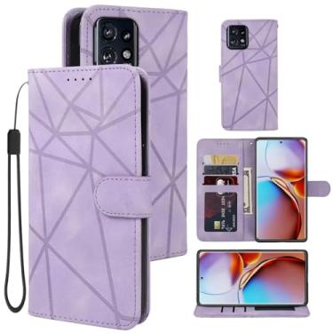 Imagem de Tothedu Capa para Motorola Edge Plus 2023/Moto X40/Moto Edge 40 Pro XT2301-5, capa carteira flip de couro com suporte para cartão de crédito com alça de pulso para Motorola Edge+ 2023 roxa