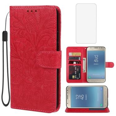 Imagem de Gufuwo Capa para Galaxy J3 Prime/J3 Emerge/Express Prime 2/Amp Prime 2/J3 Luna Pro Capa carteira com protetor de tela de vidro temperado, capa flip de couro com suporte para cartão de crédito para