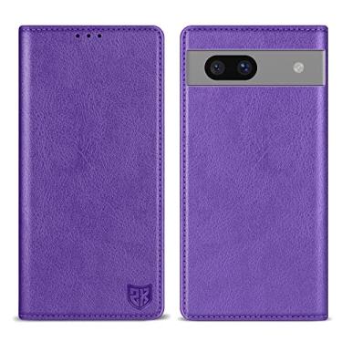 Imagem de ZZXX Capa carteira para Google Pixel 7A com [bloqueio RFID] com suporte para cartão de couro magnético forte dobrável capa protetora para celular para Google Pixel 7A (roxo-15,5 cm)