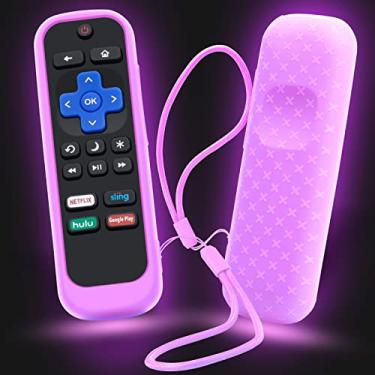 Imagem de Capa para controle remoto Roku, Capa para Hisense/TCL Roku TV Steaming Stick / Express Universal Substituição Controlador Silicone Sleeve Skin com Cordão Brilha no Roxo Escuro