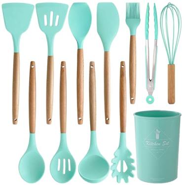 Imagem de Keidason Conjunto de utensílios de cozinha de silicone, 12 peças, conjunto de utensílios de cozinha de silicone antiaderente, resistente ao calor de 230 °C, livre de BPA, conjunto de espátula,