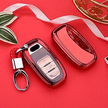 Imagem de WSWJDW TPU Car Key Case Cover Chaveiro Ring Key Bag, apto para Audi A1 A3 A4 A5 A6 A7 A8 Quattro Q3 Q5 Q7 2009 2010 2011 2012 2013 2014 2015, Vermelho com chaveiro