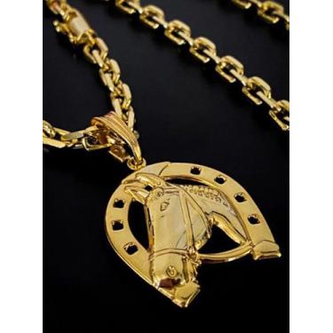 Imagem de Corrente cadeado 6mm + pingente ferradura banhado a ouro 18k - ToJoia1