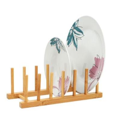 Imagem de Suporte escorredor porta pratos de bancada em bambu - Utily