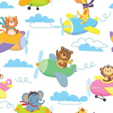 Imagem de Papel de Parede de Animais e Aviões 2,70x0,57m - Quartinhos