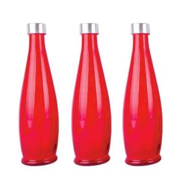 Imagem de 3un GARRAFA DE VIDRO C/ TAMPA INOX ACQUA ÁGUA SUCO VERMELHO - Tuut