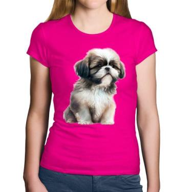 Imagem de Baby Look Algodão Cachorro Shih Tzu Filhote - Foca na Moda, Rosa, GG