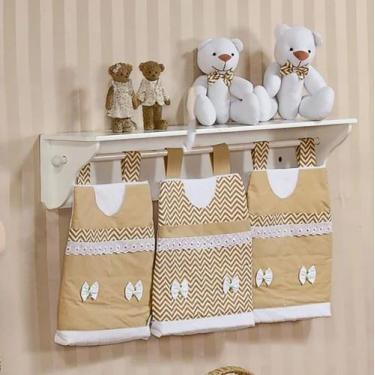 Imagem de Porta Fraldas de Varão Para Quarto De Bebê Elliot Bege 03 Peças - Cole