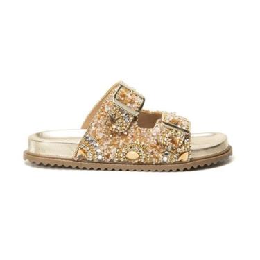 Imagem de Chinelo Casual Feminino Com Pedras De Zircônia - YESME, 36, Dourado