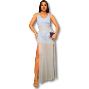 Imagem de Vestido longo feminino de tule Elegante com fendas de festa balada da 