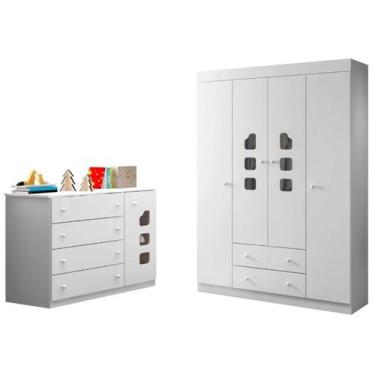 Imagem de Conjunto Quarto de Bebê Guarda Roupa e Cômoda Sapateira Lívia Branco -