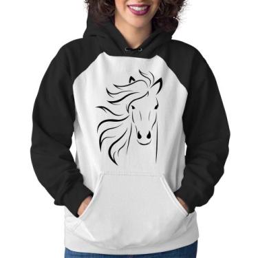 Imagem de Moletom Feminino Cavalo Traços - Foca na Moda, Branco, Preto, GG