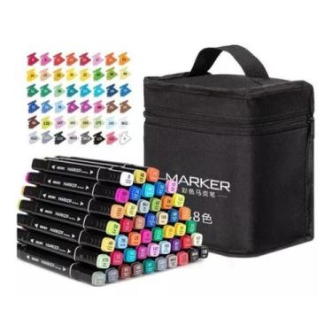 Imagem de Caneta Ponta Dupla 48 Cores Kit Conjunto Marcado Com Estojo - Canetinh