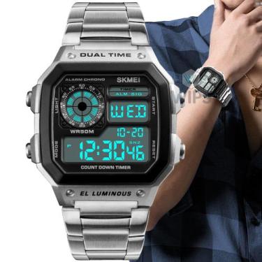 Imagem de Relógio Masculino Skmei 1335 Esportivo Digital Quadrado Led, Prata