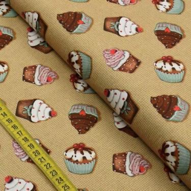 Imagem de Tecido Estampado para Patchwork - Cupcakes : Cupcake Fundo Bege (0,50x