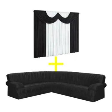 Imagem de Cortina Paris 5 Metros+capa Para Sofá De Canto 5/6 Lugares Elasticada 