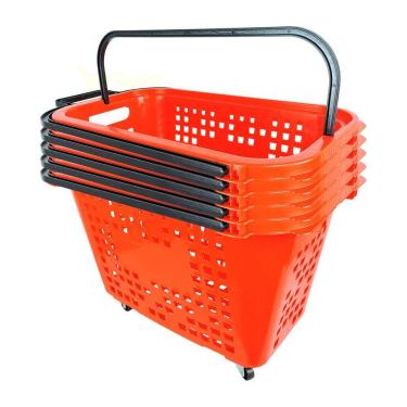 Imagem de Kit 5 Cestas De Compras Com Rodas 40L Vermelha