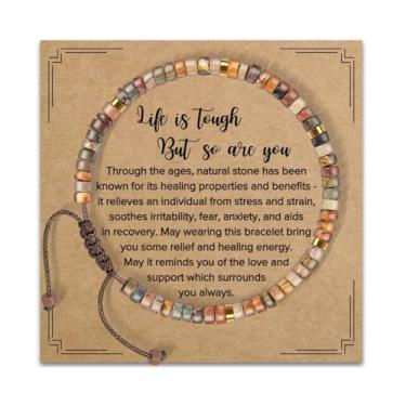Imagem de Caiyao Pulseiras com contas inspiradoras de pedra natural Life is Tough But So Are You, pulseiras de presentes para mulheres e homens, Adjustable, Pedra, Sem Pedra Preciosa