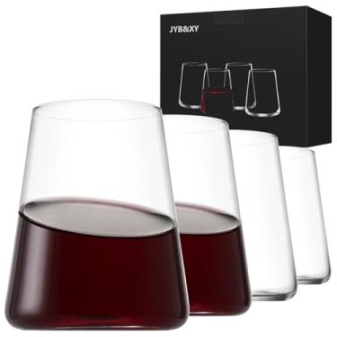 Imagem de Conjunto de 4 taças de vinho sem haste feitas à mão de 473 ml de cristal vermelho branco para uso diário, hospedagem, bar em casa, ideia de presente de festa à noite para homens ou mulheres,