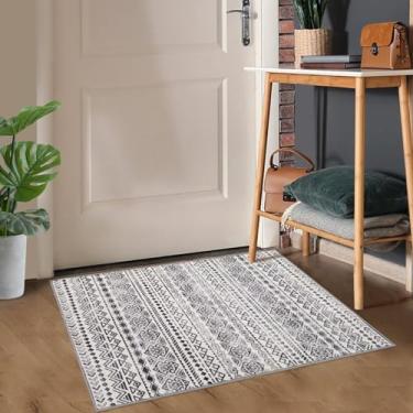 Imagem de WESTLOOM Tapete de área pequeno 2x3 entrada vintage lavável tapete antiderrapante boho tapete de cozinha leve sem queda tapete de chão interno para decoração de quarto sala de estar, bege/cinza