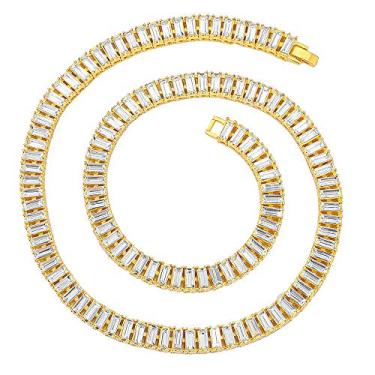 Imagem de HH Bling Empire Colares de corrente de tênis masculinos Ice Out Hip Hop prata ouro bling baguete diamante 40,6 cm 45,7 cm 50,8 cm 60,96 cm 76,2 cm