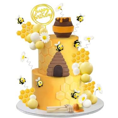 Imagem de 35 PCS Bee Cake Toppers Honey Jar Cake Topper Honeycomb Cake Decorations for Baby Shower Bee Theme Birthday Party Decoration Supplies