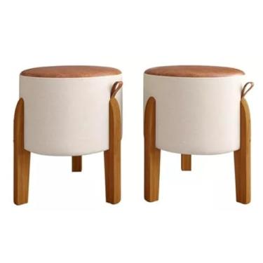 Imagem de kit 2 Puff,Puf Banqueta sala redondo pés em madeira -Luma-Bege/Caramelo