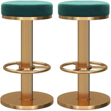 Imagem de 2 peças, barra giratória de 360°, cadeira de jantar, banco alto, assento de veludo e base redonda de metal, ajustável, verde