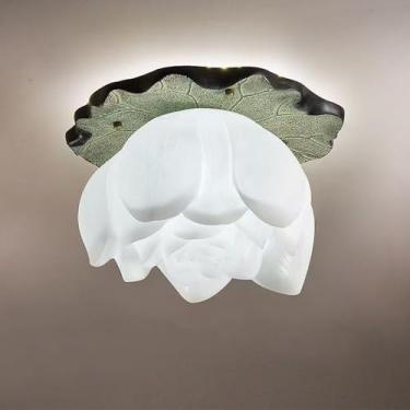 Imagem de OUFULA Luminária de teto de lótus contemporânea chinesa retrô criatividade sala de estar restaurante quarto estudo villa hotel decoração de led luzes de teto (White D30CM 1 light)