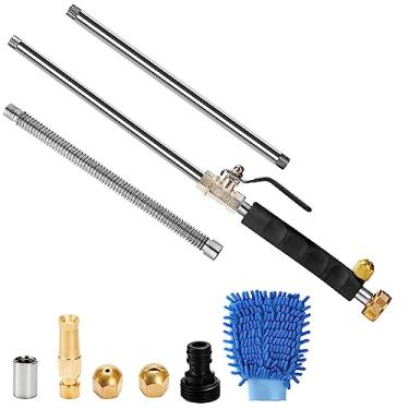 Imagem de Hbaushun Varinha de lavadora de alta pressão, pulverizador de pressão Hydro Jet Water Wand de pressão, irrigação flexível para jardim com 3 bocais extremidade de mangueira universal, para limpeza de calhas de pátio, janela de carro, animal de estimação, preto