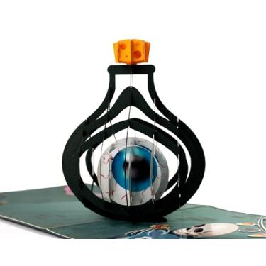 Imagem de iGifts And Cards Surpresa de globo ocular assombrado Peek-a-Boo - Cartão Pop Up de Halloween 3D 15 x 20 com envelope, design assustador de Ojo em um frasco, saudação de celebração divertida e