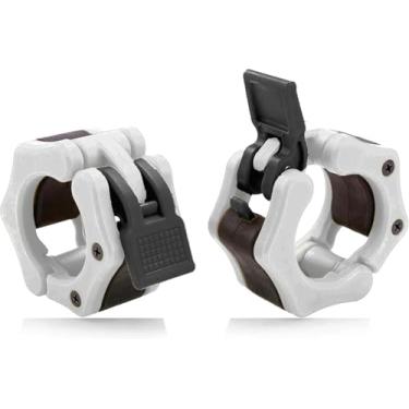 Imagem de HACUBA FITNESS Grampos de barra olímpicos coleiras de liberação rápida par de clipes de peso para barra de 5 cm (branco com alavanca preta)