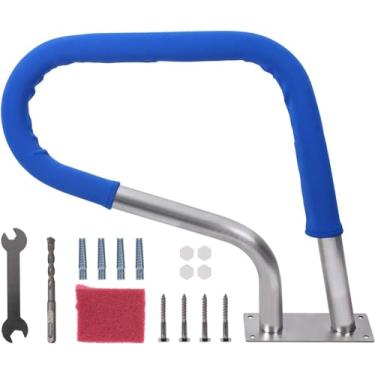 Imagem de Corrimão de piscina, trilho de escada de piscina 304 de aço inoxidável à prova de ferrugem 113 kg corrimão de capacidade de carga para piscina enterrada com capa de aderência azul (76 cm C x 56 cm A)