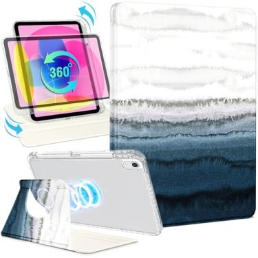 Imagem de Shorogyt Capa magnética para iPad 10ª geração de 10,9 polegadas 2022 com suporte magnético para mulheres – Design fofo, capas giratórias de 360 graus para meninas e crianças com porta-lápis para Apple
