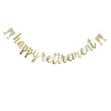 Imagem de Banner Happy Retirement, placa dourada com glitter para decoração de festas de aposentadoria, artigos de decoração