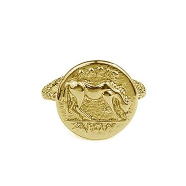 Imagem de Anel aberto de declaração de moeda de cavalo hip hop para mulheres vintage círculo geométrico animal anel de dedo ajustável empilhável fino feito à mão anéis de compromisso noivado amizade moda joias