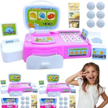 Imagem de KIT 2 Brinquedo Caixa Registradora COM GAVETA E SCANNER + MOEDAS + DINHEIRINHO + CARTÃO Mini Mercado Luz E Som Comprinhas Brincando de Comprinhas Mercadinho EDUCATIVO APRENDIZADO