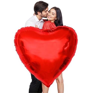 Imagem de Balão de coração vermelho grande, 81 cm – Balões de Dia dos Namorados | Balões em formato de coração para decoração de Dia dos Namorados, aniversário de casamento, balões de coração em alumínio, balões românticos para noite especial