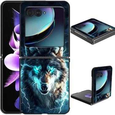 Imagem de GFRGTFHYT Capa de celular para Motorola Razr 2025/2024 para Moto Razr 60/50 5G Slim Lightweight Hard PC Flip Cover com design de lobo legal capa protetora à prova de choque para Moto Razr 2025