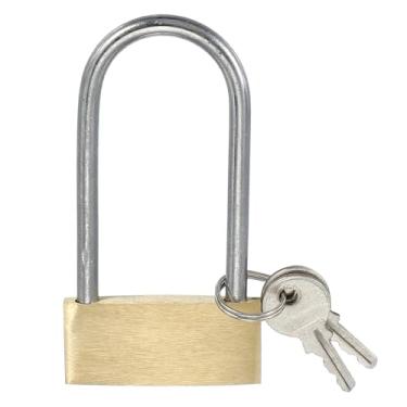 Imagem de PATIKIL Cadeados de latão sólido de 7,6 cm, 1 cadeado de cadeado longo com chave e 2 chaves à prova de intempéries para academia, armário, portão, cerca, ambientes externos, internos