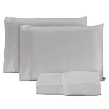 Imagem de Jogo De Lençol Cama Box Casal 3 Peças 400 Fios Com Elástico Antiácaro, Anti-pilling com Toque Macio (Cinza)