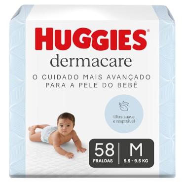 Imagem de Fralda Huggies Premium Dermacare Tamanho M - 58 Fraldas Premium com formato anatômico, materiais ultra macios e respiráveis. Super absorção de até 12 horas e ajuda previnir assaduras