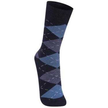 Imagem de Meia Social Masculina Lupo Cano Longo Xadrez 01212-024, Marinho, U