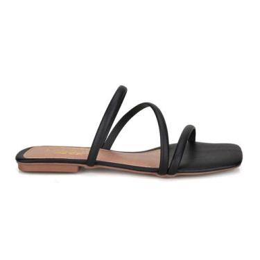 Imagem de Sandália Rasteirinha Feminina Preta Básica - Rizzi Shoes, 38, Preto