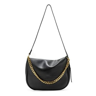 Imagem de Bolsas tiracolo para mulheres Bolsas carteiro Bolsas de ombro de couro Moda Bolsa de mão com corrente para mulheres(Black)