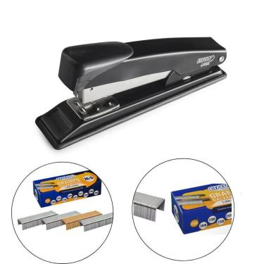 Imagem de Grampeador Preto De Metal 14Cm + 5000 Grampos Galvanizados