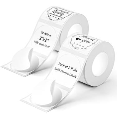 Imagem de NIIMBOT Etiquetas, 2 rolos de 150 etiquetas cada, 50x50 mm (2'' x 2''), papel de etiqueta de substituição para empresas, casa, redondo-branco