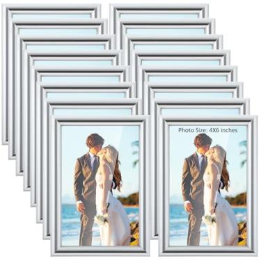Imagem de Kathfly 16 porta-retratos de design simples, molduras douradas modernas para fotos com vidro de resina, para montagem na parede, mesa, decoração de hotel, escritório doméstico (prata, 10 x 15 cm)