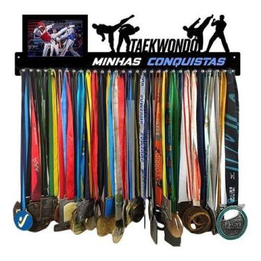 Imagem de Porta Medalha Taekwondo Masc Porta Retrato Para Até 120 Med - QUADRO D